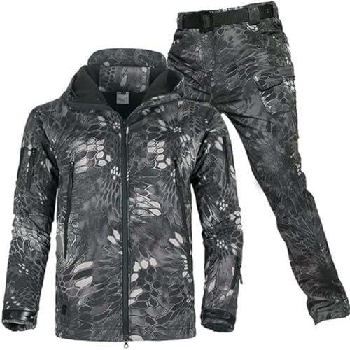 Generisch Herren 2 Teilig Windjacke Tactical Übergangsjacke Combat Regenjacke Taktische Cargo Hose Warm Winter Uniform Set Militär Anzug Männer Outdoor Jagdbekleidung,E,4XL