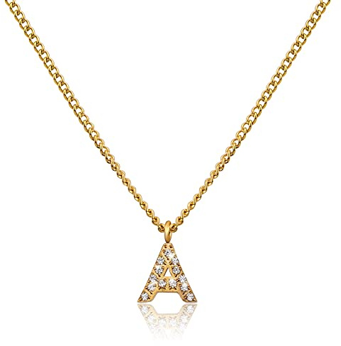 GD GOOD.designs Catenina con lettere in oro per donna | Collana con iniziali in zirconia placcata oro 18K | Catenina in acciaio inossidabile 316L con lettere in oro, Standard, Acciaio inossidabile