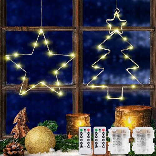 LED Weihnachtsbeleuchtung Fenster,2 Stück Led Fenstrdeko Weeihnachten,8 Modi Timer Fernbedienung Beleuchtet Fensterdeko,Fensterlicht Weihnachten,Fensterlicht Led,Lichter Fenster Batteriebetrieben