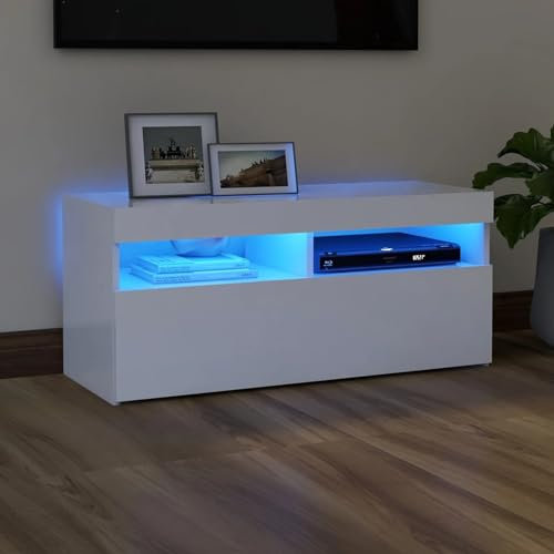IKAYAA Mueble para TV con Iluminación LED, Mesa Soporte de TV con Diseño Moderno y Elegante, NOE 61, Blanco 90 x 35 x 40 cm