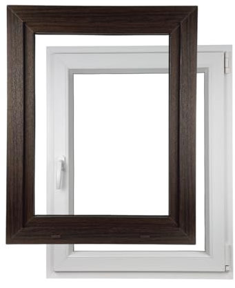 ALUCON Kellerfenster 400x900 mm – Fenster 40x90 cm – Kunststofffenster Innen Weiß/Außen Dunkle Eiche – Flügelfenster DIN Rechts