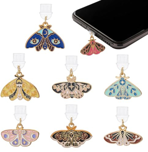 DICOSMETIC Dust Plug Charms Bulk Butterfly Flower Mushroom Astronaut Type-C Charging Port Charm Cell Phone Charm Plug Cover Plastic Dust Plugs with Alloy Enamel Charms USB C Port Cap Protector Pendant