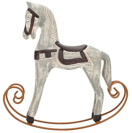 ZJchao Adorno de Caballo Balancín, Pieza de Decoración Vintage, Construcción Robusta, Uso Versátil, para Exhibición, Artesanía Exquisita, Hierro, Resina, Gris, 24x5 Cm, para Navidad,
