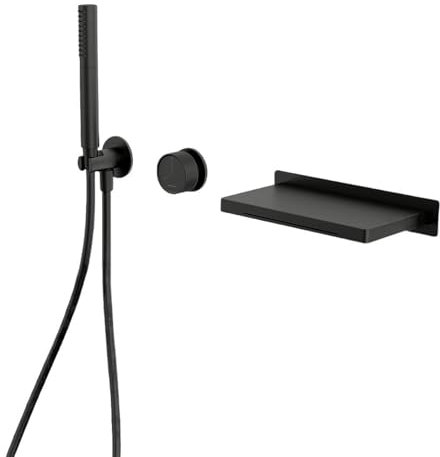 Rubinetto Vasca da Bagno con Doccetta Nero Miscelatori a Cascata Miscelatore Doccia Incasso 2 Vie Kit Doccia con Soffione e Doccetta
