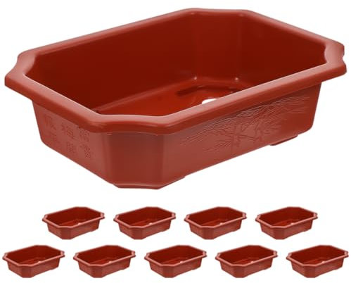 FONDOTIN 10pcs Rectangular Planting Pots for and Bonsai Dark Red Color Breathable Design for Home Office Balcony and Garden Use