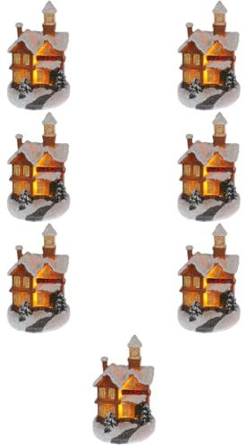 Amosfun 7 STK Hausschmuck außen Baum Tür Funkelnd weihnachtsschmuck Xmas Decoration weihnachtsdekos Hausfigur Weihnachtsharzhaus Weihnachtsschmuck aus Harz