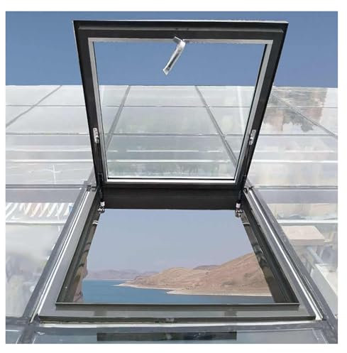 Dachluke aus verzinktem Stahl Große Oberlichter und Dachfenster, Aluminium-Dachlukendeck mit doppelschichtigem gehärtetem Glas, regendichtes Flachdach-Lichtschachtfenster für Flur, Dachboden, Treppe,