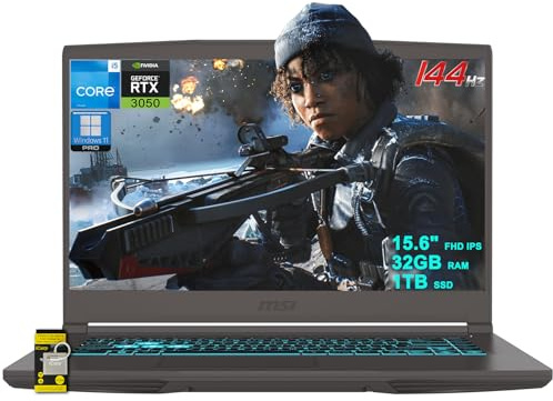 MSI Thin 15 Gaming Laptop 15.6 FHD IPS 144Hz Intel 8-core i5-13420H (Beats i7-11800H) 32GB RAM 1TB SSD GeForce RTX 3050 Retroilluminato USB-C Win11Pro w/ICP Hub