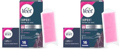 Veet Expert Bandas de Cera Fría Depilatoria para Depilación de Axilas, con Manteca de Karité, 16 tiras (Paquete de 2)