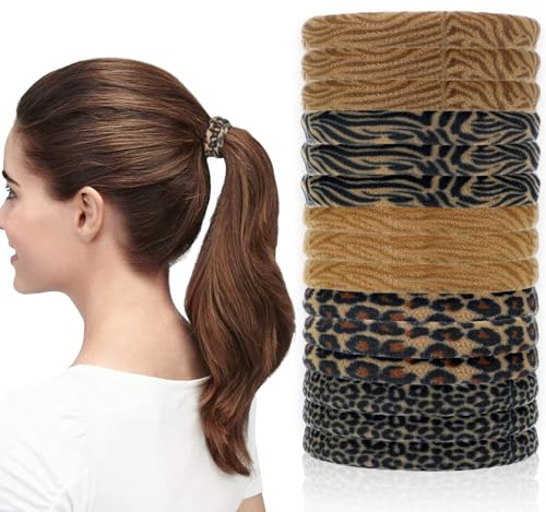 40PCS Seamless Hair Ties Soft Elastic Hair Bands No Damage 5 Leopard Print Patterns Durable Fashion Ponytail Holders for Women Girls Hairstyle Accessories (Black, Brown, Brown)