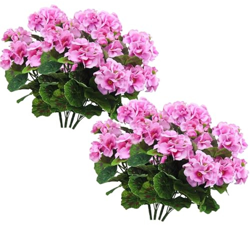 Hbbgdiy 8 pezzi 14 gerani artificiali all'aperto, fiori di seta in finta seta piante di geranio false resistenti per giardino, nozze, centrotavola da cucina per la cucina