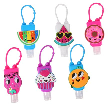 OATIPHO 6 Stück-pack 30ml Silikon Handspender Auslaufsicher mit Haken Kinder Reiseflaschen Shampoo Lotionbehälter mit Cartoon Schutz für Rucksack und Kinderwagen Zufällige Farbe
