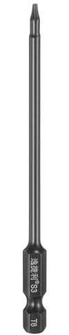 sourcing map Punta per cacciavite a testa Torx T6 da 1/4 di pollice con gambo esagonale da 100 mm, lunga magnetica, senza foro, a prova di manomissione, punta per trapano a stella a 6 punti, in