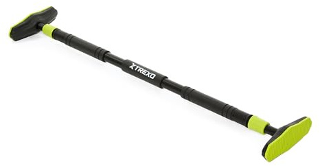 TREXO Barra per trazioni, lunghezza regolabile 70 – 96 cm, grigio in acciaio, portata massima fino a 150 kg, per esercizi di trazione, braccia e spalle, facile da montare, asta con estremità in gomma