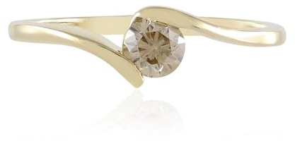 Cavill Champagner Diamant Damenring 0,225 ct 375er Gelbgold Brillantring mit rundem Brillantschliff Eleganter moderner Goldring in Größe 17-20 hochwertiger Schmuck