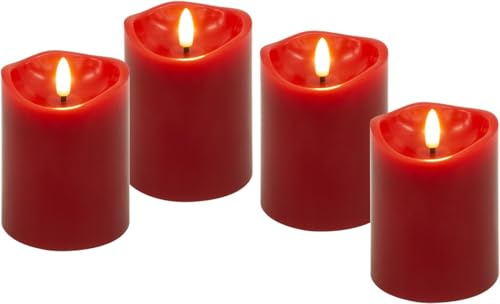 goobay Bougies lumineuses avec fonction minuterie Lot de 4 en rouge avec mèche 3D & fonctionnant sur piles, élégantes pour le salon, la salle à manger et l'Avent - 77749