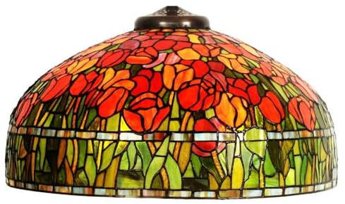 Abat-jour de rechange en verre teinté tulipe rouge de style Tiffany avec feuilles vertes pour lampes de table et lampadaires - Décoration d'intérieur parfaite pour Noël