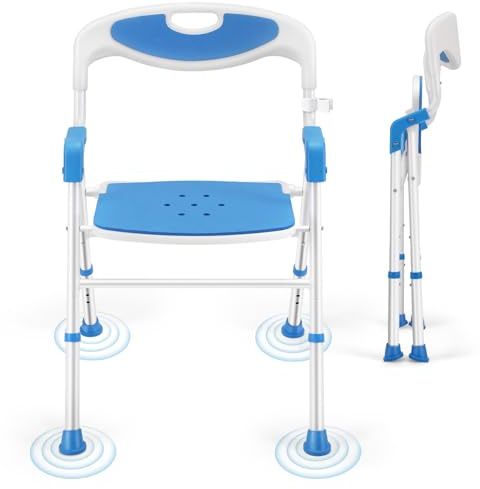 Adjustable Height Foldable Shower Chair with Back for Elderly & Disabled – Sturdy Non-Slip Shower Seat for Indoor & Travel Use