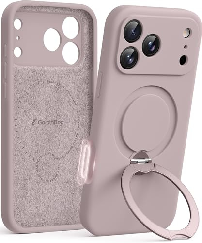 GolbinBox for iPhone 17 Pro Max Case with 360° Spin Magnetic Stand, [Compatible with MagSafe] [Full Camera Protection], Shockproof Liquid Silicone Case with Ring Stand for 17 Pro Max 6.9'', Light Taro
