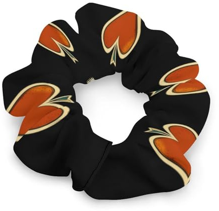 Gold Red And Spades Soft Satin Scrunchies Fashion Print Hair Ties Big Ponytail Holder Birthday Gift for Women