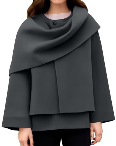 Puramala Damen Cape-Pullover aus Wolle Asymmetrischer Poncho mit großem Kragen Lässiges Oberteil für Herbst und Winter