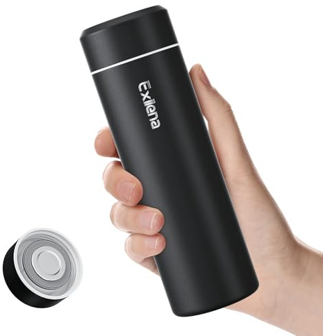 【Upgraded】 Exllena Small Water Bottle 350ml– Mini Flask for Hot & Cold Drinks, Perfect Small Insulated Water Bottle for School, Travel, Milk, Coffee... (Black)