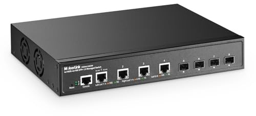 MokerLink Commutateur géré 8 ports 10G, 4 ports Ethernet RJ45 10G, 4 emplacements SFP+ 10G, gestion L3 Web/CLI, commutateur réseau en métal pour bureau ou montage mural