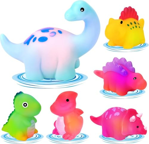 Baby Bath Toys, Toddler Pool Bathtub Water Shower Toys with Colorful Lights, Christmas Birthday Gifts for 1 2 3 Year old Boys Girls (Light Up Dinosaur 6 Pack)