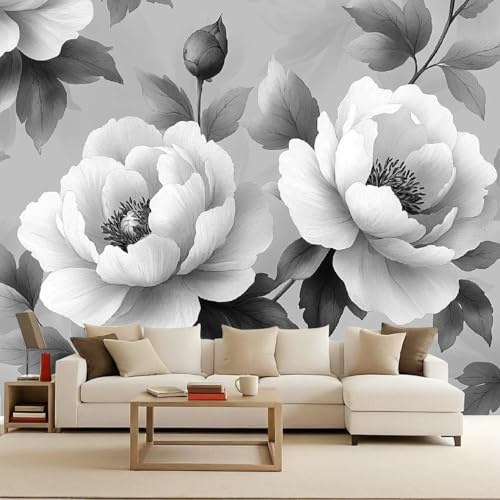 Générique Papier Peint Intissé Fleurie, Wall Mural Rose Noire Et Blanche Peinte À La Main, Décoration Murale Rapide Diy Fresque Murale Créative Tête De Lit Chambre Salon Facile À Appliquer 300X210cm