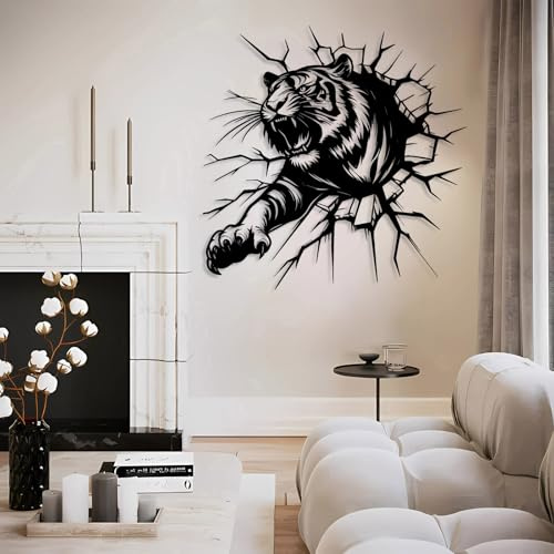 Decorazione murale in Metallo Moderna e Minimalista con tigri feroci e Predatori Selvatici, per Soggiorno, Camera da Letto (Nero 60x60 cm)