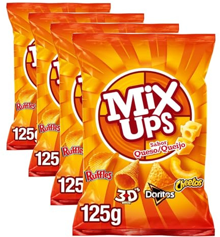 Lay's Mixups favoritos, Snack con mezcla de Lay's 3D, patatas Ruffles, nachos Doritos y Cheetos stick con sabor a queso, Producto de Aperitivo,bolsa individual, 125 gramos (Paquete de 4)