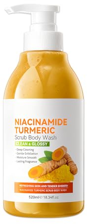 Hinapan Gel Exfoliante Corporal Cúrcuma 520ml, Limpieza Profunda que Elimina Impurezas y Suaviza la Capa Córnea, Espuma Rica que Deja la Piel Limpia, Refrescada y con un Tonode Piel Más Uniforme
