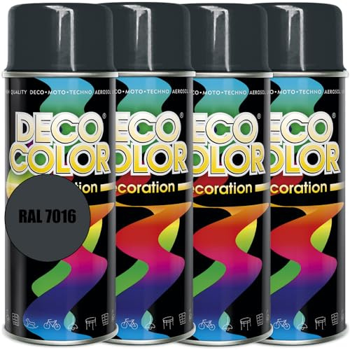 Deco Color 4er Sparpack Lackspray 400ml glänzend nach RAL - Farbauswahl (4 Dosen in anthrazit glanz RAL 7016)