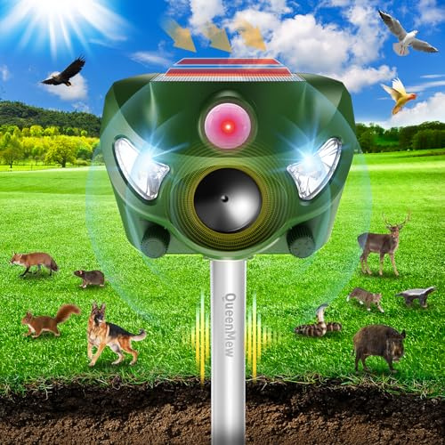 Katzenschreck Ultraschall, 5 Modi Solar Katzenschreck für Gärten, 26 Fuß Tiervertreiber mit Alarmton und Blitzlichtern, für Hunde, REH, Fuchs, Vogel, Kaninchen, Eichhörnchen