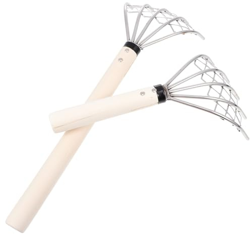 TOYANDONA Râteau à Main à 5 Griffes Manche en Bois Antidérapant, Outil de Fouille de Coquillages pour Pêche sur Plage, Lot de 2 Pièces