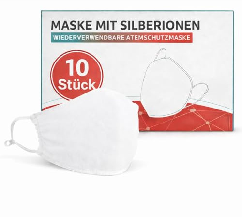 druckmittel Wiederverwendbare Atemschutzmaske mit Silberionen 10 Stück – weiße Gesichtsmaske & Mundschutz, staubschutz‑ & atemschutzmaske, waschbar bis 5x, staubmaske & mundmaske für Alltag