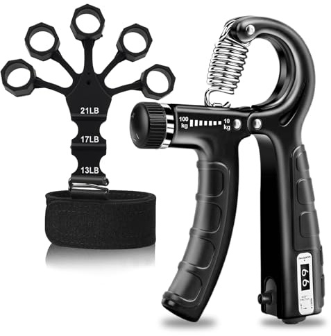 Quorumsg 2 Pièces Musculation Main, Musculation Avant Bras avec Compteur, Pince de Musculations Antidérapante, Hand Grip pour Exercices de Musculations Fitness et Rééducation