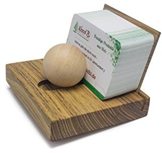 WoodBi | Visitenkartenhalter YMIR aus Holz mit Holzkugel | Kartenständer Visitenkartenbox aus Akazie (mit Rücken aus Holz)