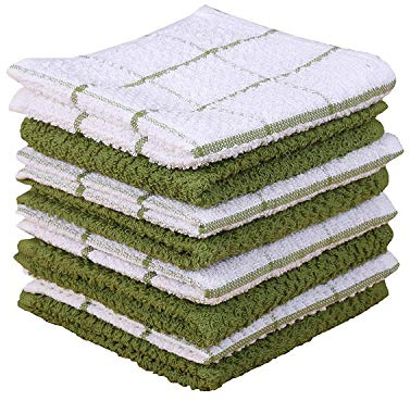 AMOUR INFINI Cotton Kitchen Dish Cloths Set of 8 – Highly Absorbent, Super Soft Premium Terry Cleaning Cloth (12x12 Inch) Premium Dishcloths for Washing Dishes (Green)