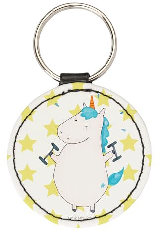 Mr. & Mrs. Panda Rund Schlüsselanhänger Einhorn Fitness - Geschenk, Sixpack, Pumpen, Taschenanhänger, Einhörner, Einhorn Deko, Schutzengel,