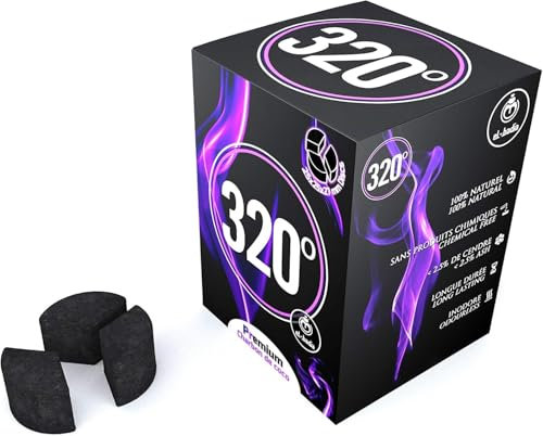 320º Coconut Charcoal Discs – 60 Pieces (27mm) | Quick Lighting, Long-Lasting Shisha Coal | Natural & Odorless Hookah Charcoal | BBQ & Incense Burning Coal – 1kg