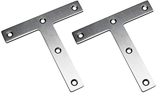 Tiberham Piastra di riparazione a forma di T, 120 x 120 mm, staffe angolari in acciaio inox, resistenti e piatte, supporto di fissaggio, piastra di riparazione (confezione da 2)