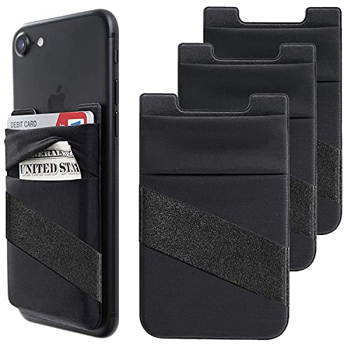 Phone Wallet Stick On with Finger Strap Stretchy Card Holder for Back of Phone Credit Card Holder for Case Compatible with iPhone, Samsung -3Pack