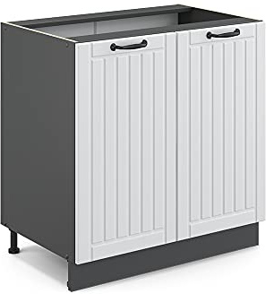 Vicco Küchenunterschrank Fame-Line, Weiß Landhaus/Anthrazit 80 cm | MDF-Front · Ohne Arbeitsplatte · Höhenverstellbare Füße · Metallgriffe · Soft-Close