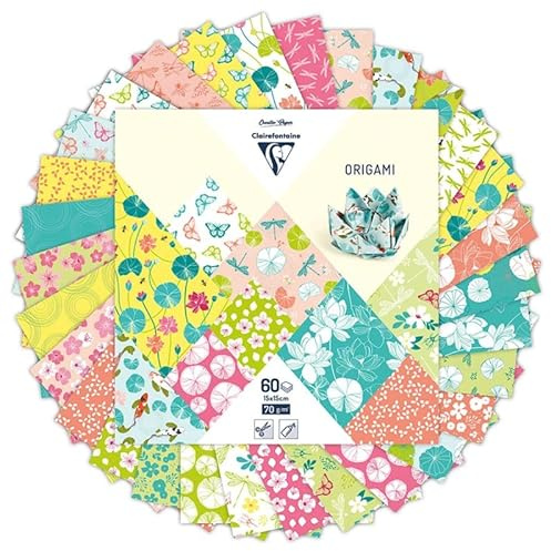 Clairefontaine 95373C - Packung mit 60 Blatt Origami, 70g, 15x15cm, Seerosen, 1 Pack