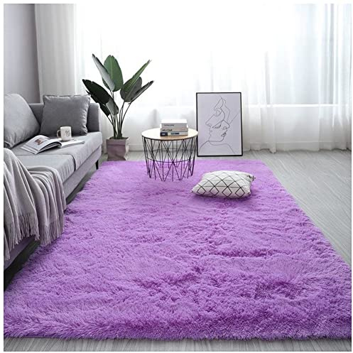 GUOCU Tappeto a Pelo Lungo,Tappeto Peloso in Pelliccia Sintetica, Tappeto Salotto Tappeto Morbido E Soffice per la Camera da Letto Moquette Tappetino Antiscivolo per Soggiorno,Lilla,80x160CM