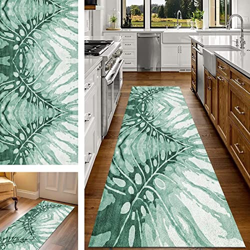 Teppich Läufer Flur Küche 80X400CM Modern Grün Design Korridor Teppichläufer rutschfest Waschbar Küchenläufer Flurteppich Polyester Meterware Flurläufer Lang Schlafzimmer Wohnzimmer Läufer Teppich