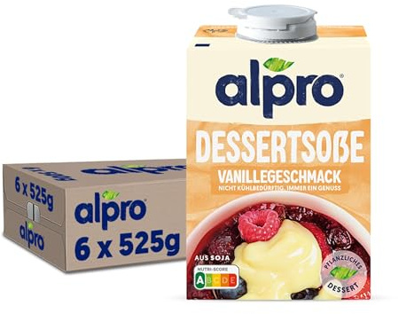 Alpro Dessertsoße mit Vanillegeschmack – Auf Sojabasis – Vegan und von Natur aus laktosefrei – Reich an Calcium und Vitaminen – 6 x 525 g