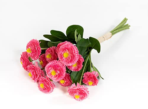 Seidenblumen Roß Bellisbund/Gänseblümchen mit 14 Blüten 30cm FT Kunstblumen künstliche Bellis Blumen Gänseblümchen (Rosa-Pink)