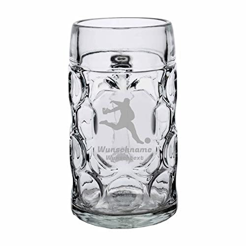LUXENTU Isar Maßkrug 1,0 Liter mit Gravur, 1 Stück, Personalisierter Bierkrug mit Motiv & Namen, Spülmaschinenfest, Torwart mit Bierkrug
